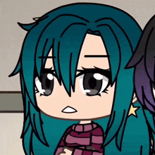 a cartoon girl with blue hair and a star on her ear