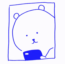 a cartoon drawing of a polar bear holding a cell phone