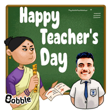 a happy teacher 's day greeting with a boy and a woman