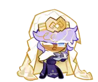 a cartoon character with purple hair is wearing a veil and a crown