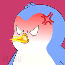 a penguin with an angry look on its face and the word pengu on the bottom left