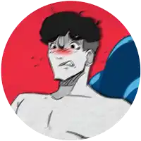 a drawing of a shirtless man with a blue balloon behind him