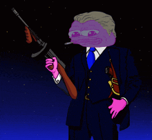 a cartoon of a man in a suit and tie holding a gun