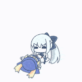 a cartoon drawing of a girl in a chair with a monster behind her