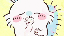a cartoon drawing of a bear with a bubble in his mouth