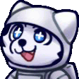 a cartoon cat wearing a white hat and a backpack is smiling .