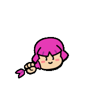 a cartoon drawing of a girl with pink hair and a ponytail .
