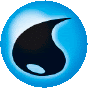 a blue circle with a black swirl in the middle .