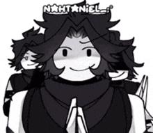 a black and white drawing of a person with the name naht niel