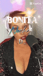a woman with headphones and a microphone says bonita noche d.