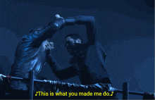 two men standing next to each other with the words owen we 're done on the bottom