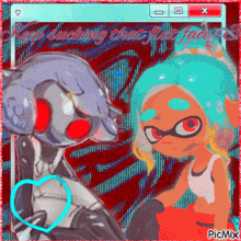 a picture of a robot and a girl with the words " keep sucking that flat face " on it