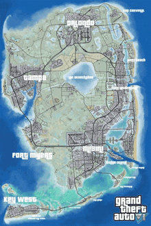 a map of grand theft auto showing key west fort myers and dalondo