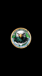 the silent eagle family logo is on a black background