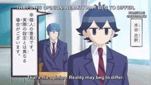 a man in a suit and tie says reality may beg to differ