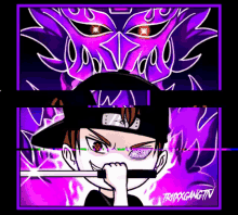 a cartoon of a boy holding a sword with a purple background and the words trixxgangtv on the bottom