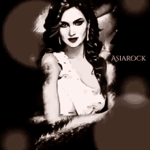 a black and white painting of a woman with the word asiarock written on the bottom