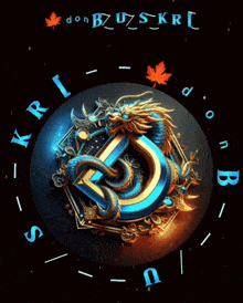 a clock with a dragon on it and the letters b and u around it
