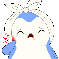 a blue and white penguin with a bandage on its head