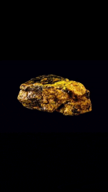 a close up of a rock with yellow and black spots