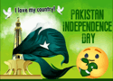 a poster for pakistan independence day shows a flag and a statue