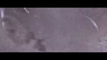 a close up of a monster 's head in a foggy room .