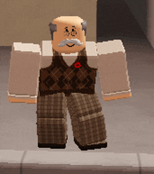 a cartoon character with a mustache is wearing a plaid vest
