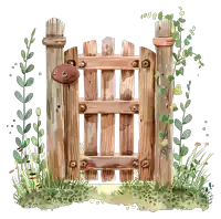 a painting of a wooden fence with ivy growing on it