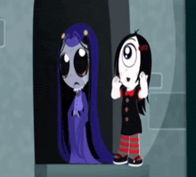 a cartoon of a girl standing next to another girl