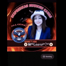 a woman is holding a blue bird in front of a fire circle with the words ekspresikan musikmu kawan written on it