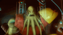 a cartoon octopus is standing in front of a building