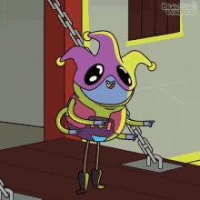 a cartoon character from bravest warriors is standing on a chain