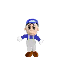 a stuffed toy with a blue hat that says smgs on it