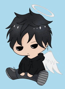 a drawing of a boy with angel wings and a halo around his head