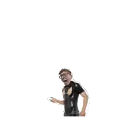 a man in a black latex outfit with glasses and boots