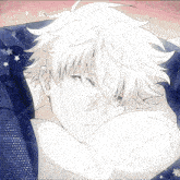 a drawing of a boy with white hair
