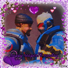 a picture of two men with the words happy reaper 76 sunday written on it