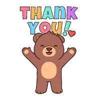 a brown teddy bear says thank you with its arms up