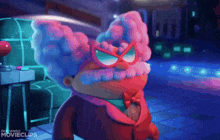 a cartoon character is wearing a mask and a wig and has the word movieclips on the bottom