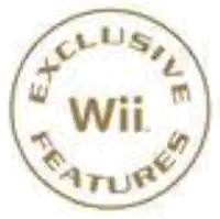a wii logo that says exclusive features in a circle .