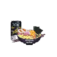 a pixel art illustration of a bowl of patagonia austral ramen