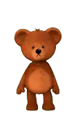 a brown teddy bear with a green bow around its neck is standing on a white background