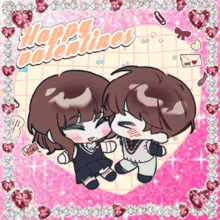 a valentine 's day card with a boy and a girl kissing