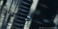 a spider man advertisement shows a spider flying through a building