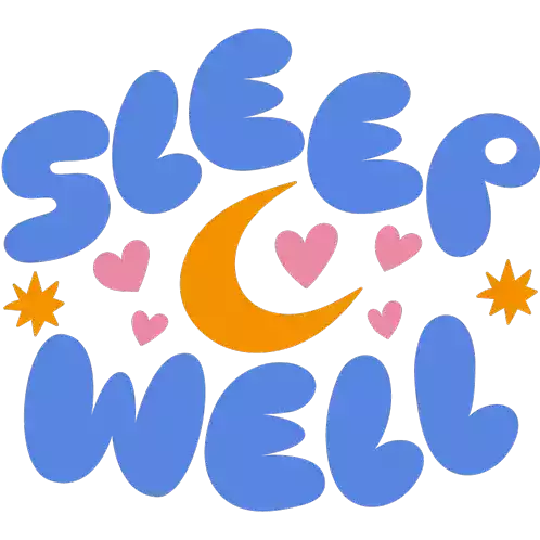 Sleep Well Yellow Moon And Stars With Pink Hearts Between Sleep Well In Blue Bubble Letters Sticker - Sleep Well Yellow Moon And Stars With Pink Hearts Between Sleep Well In Blue Bubble Letters Sleep Tight Stickers