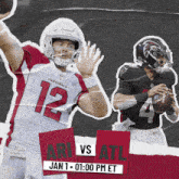 an advertisement for ari vs atl on january 1st at 1:00 pm et