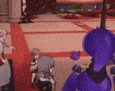 a group of anime characters are standing in a room