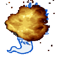a pixel art drawing of a ghost and a piece of food