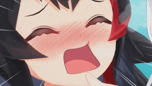 a close up of a girl 's face with her mouth open and her eyes closed