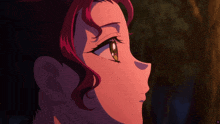 a close up of a girl 's face with a purple background